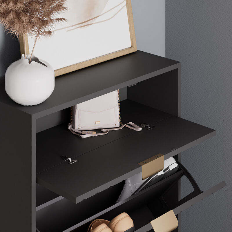Schuhschrank Helge, Schwarz, 60 X 107.5 Cm 2 Fächer, Vicco