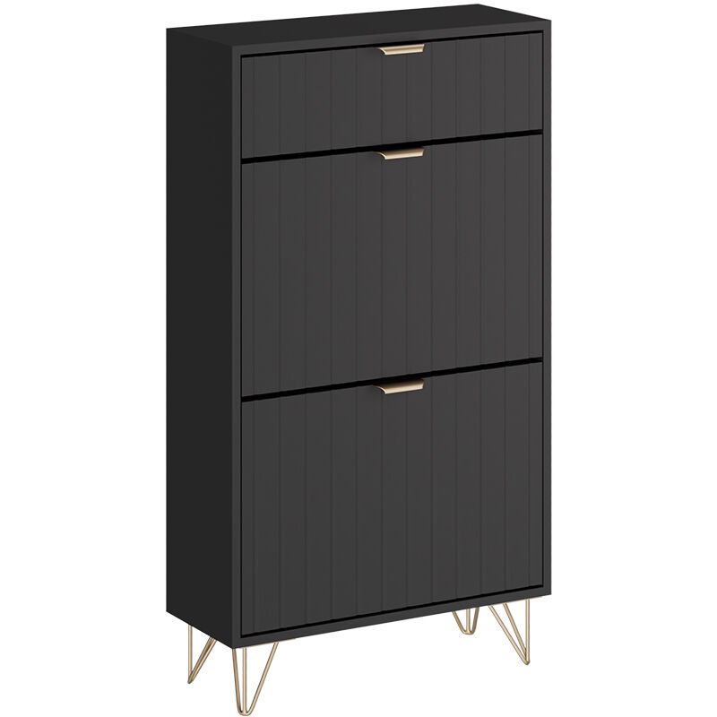 Vicco - Armoire à chaussures Helge, Noir, 60x107.5cm 2 compartiments