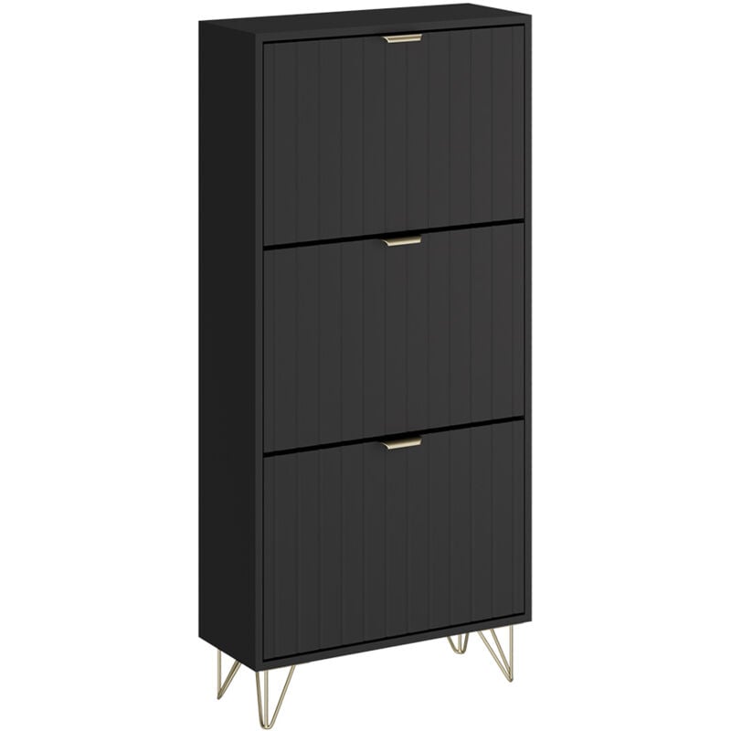 Vicco - Armoire à chaussures Helge, Noir, 60x128.5cm 3 compartiments