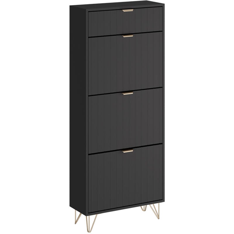 Vicco - Armoire à chaussures Helge, Noir, 60x145cm 3 compartiments