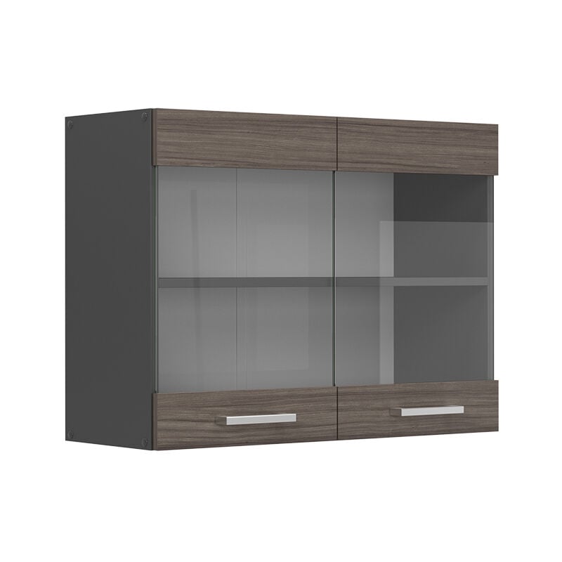 Vicco - Meuble de cuisine haut vitré R-Line, Gris noble, 80cm