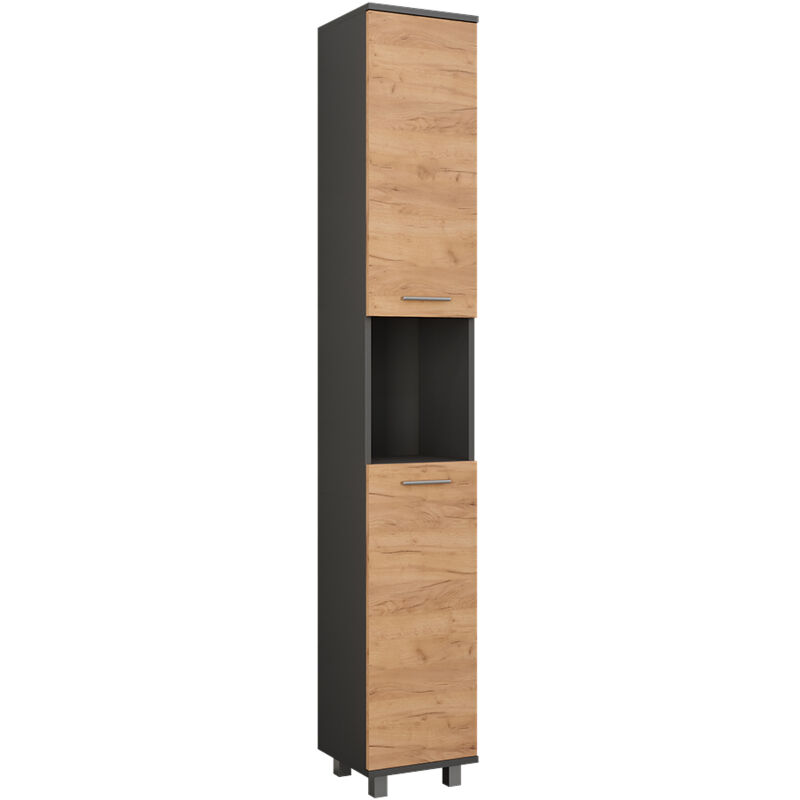 Vicco - Armoire haute Ilias, Anthracite/chêne doré, 30.2x190cm avec 2 portes