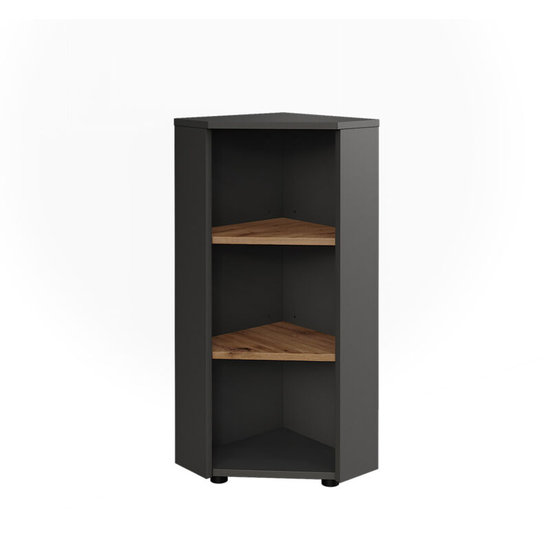 Armoire d'angle Irma, Anthracite/Artisan, 33x81cm 3 compartiments de rangement, Vicco