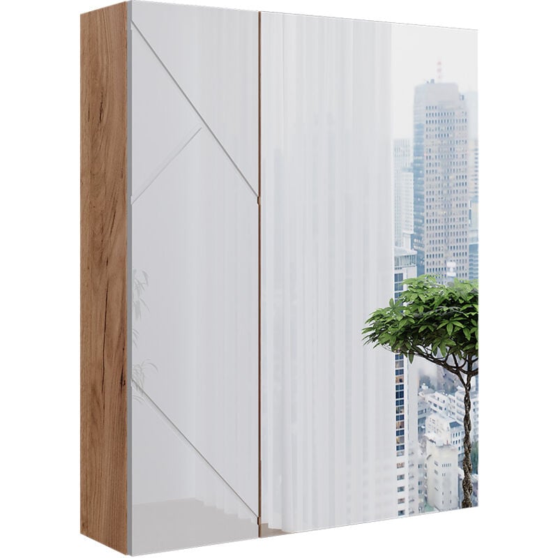 Vicco - Armoire de toilette Irma, Chêne doré/blanc brillant, 60x75cm