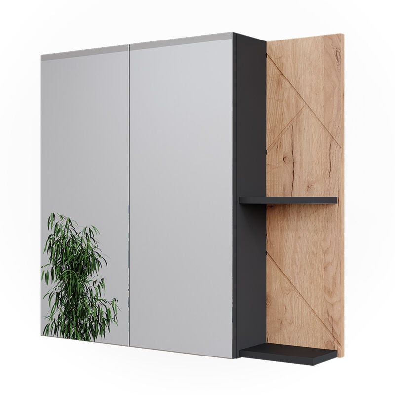 Vicco - Armoire de toilette Irma, Anthracite/chêne doré, 80x75cm