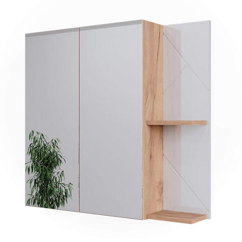Armoire de toilette Irma, Chêne doré/blanc brillant, 80x75cm Vicco