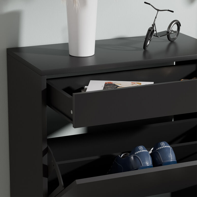 Vicco - Schuhschrank Ivo, Schwarz, 90 X 181.5 Cm Mit 3 Fächern, 1 Schublade