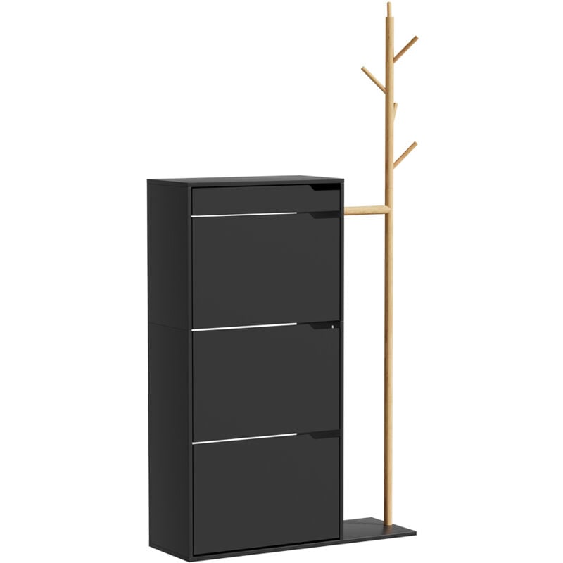 Armoire à chaussures Ivo, Noir, 90x181.5cm avec 3 compartiments, 1 tiroir Vicco