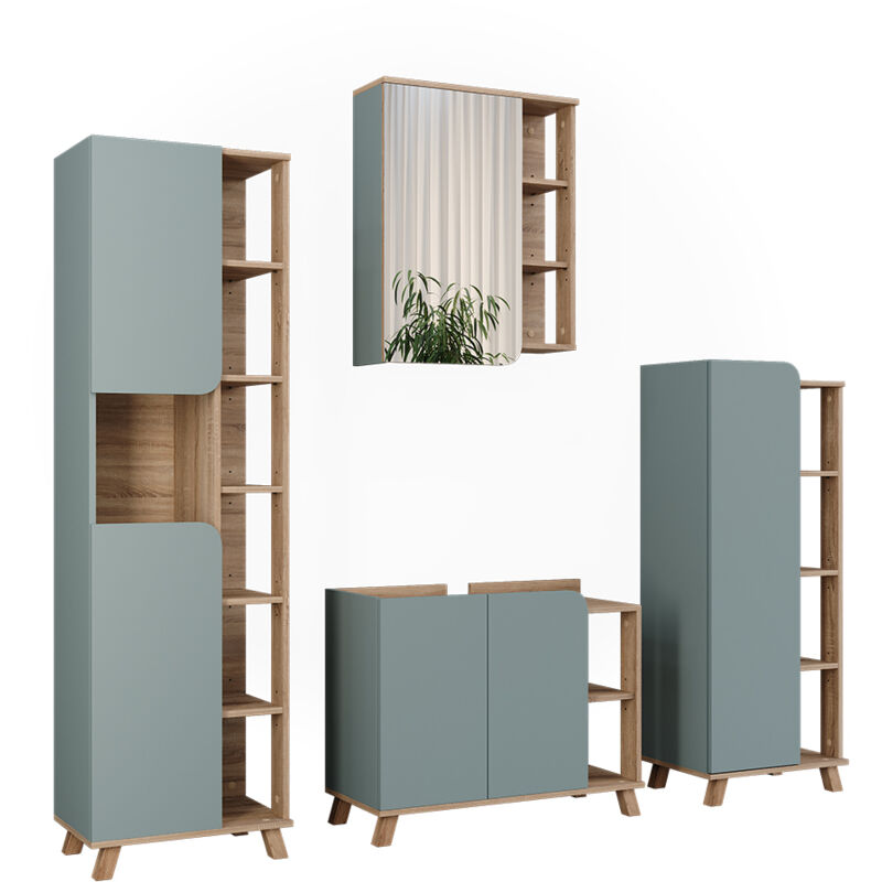 Vicco - Badmöbel-set Karen, Sonoma/blau, 4 Teile
