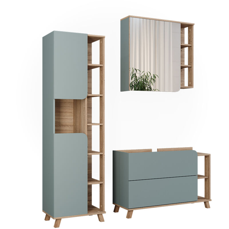 Vicco - Meubles bain Karen, Sonoma/Bleu, 3 pièces
