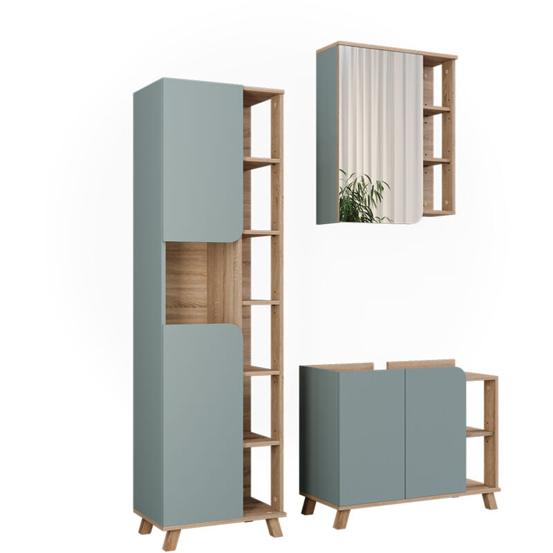 Vicco - Meubles bain Karen, Sonoma/Bleu, 3 pièces