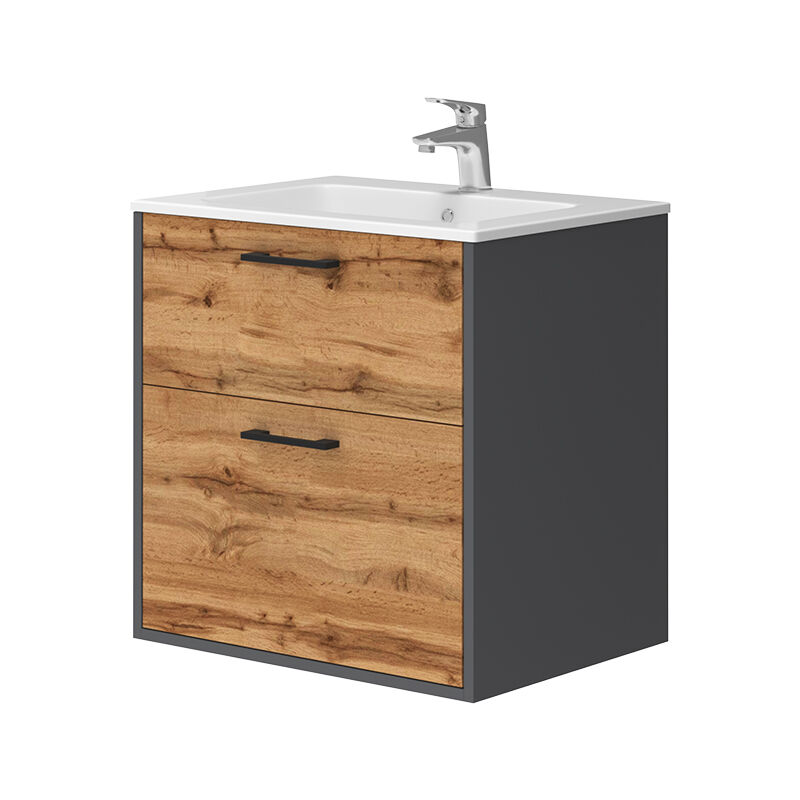 Vicco - Badmöbel-set Lanco, Anthrazit/goldkraft Eiche, 61 X 61.5 Cm Mit Waschbecken