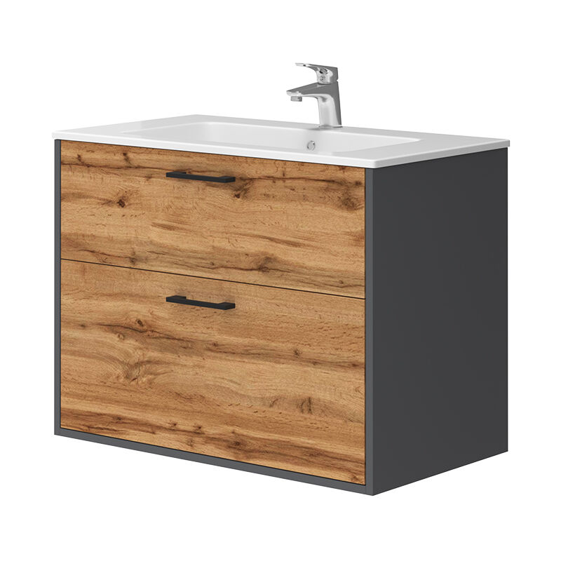 Badmöbel-set Lanco, Anthrazit/goldkraft Eiche, 80 X 61.5 Cm Mit Waschbecken, Vicco