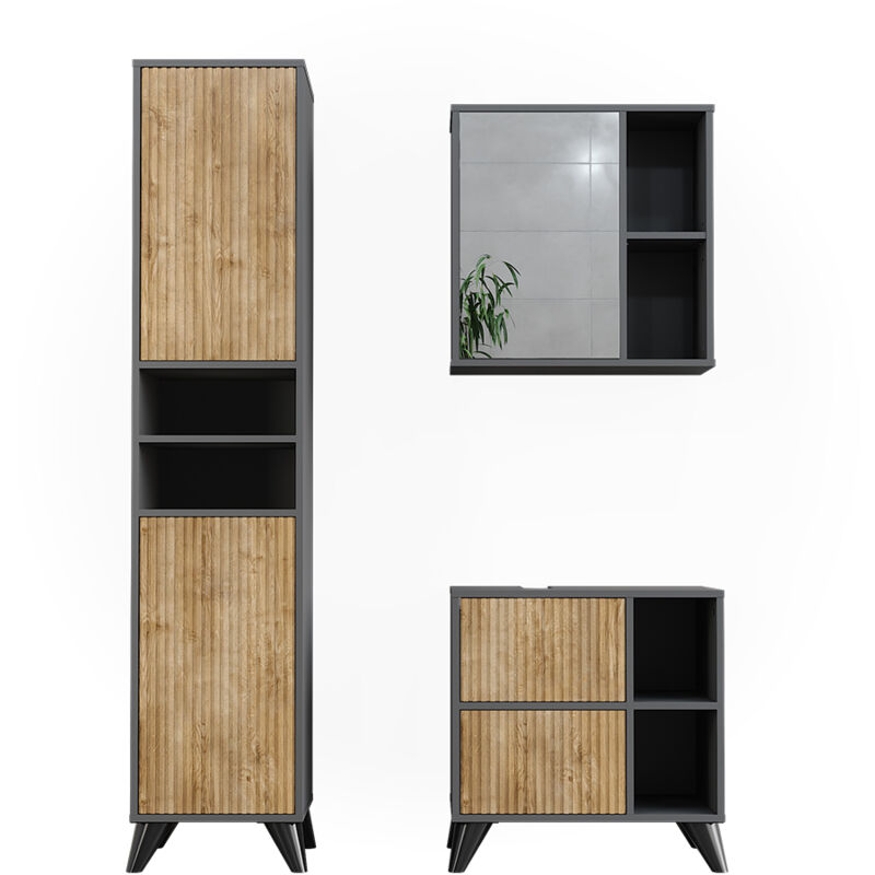 Vicco - Badmöbel-set Leano, Anthrazit/bergeiche, 3 Teile