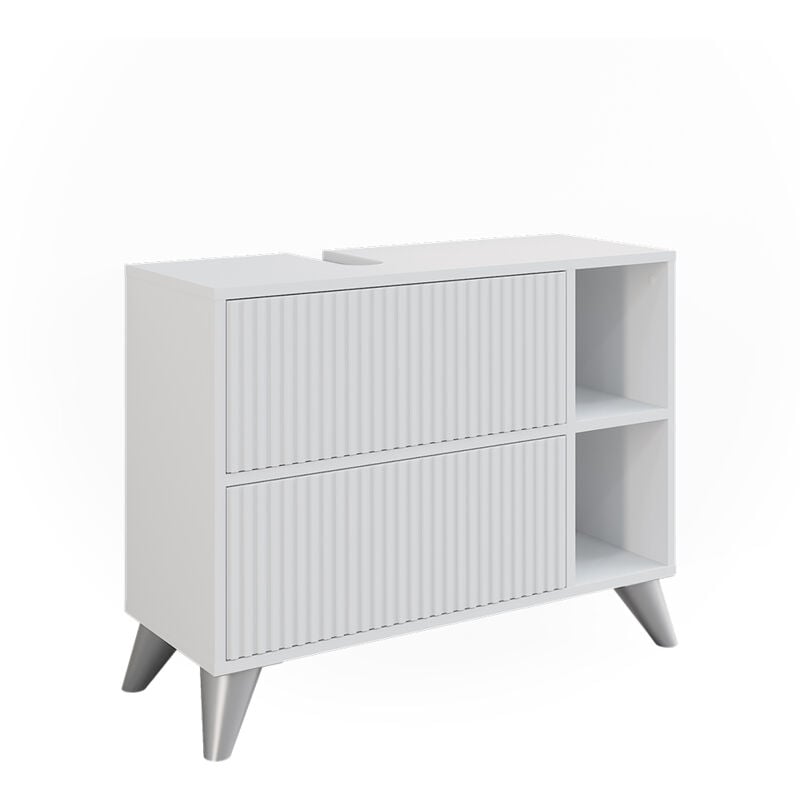 Vicco - Meuble vasque simple Leano, Blanc, 80x62cm avec 2 tiroirs