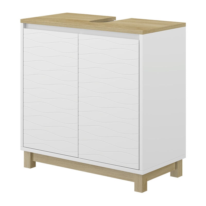 Vicco - Meuble sous vasque Livia, Blanc, 60x60cm avec 2 portes