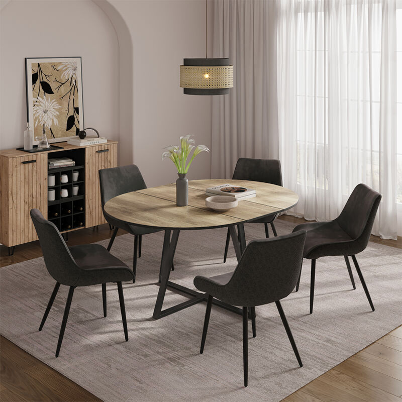 Table de salle à manger Loyd, Chêne rustique/noir, 120x120cm extensible, Vicco