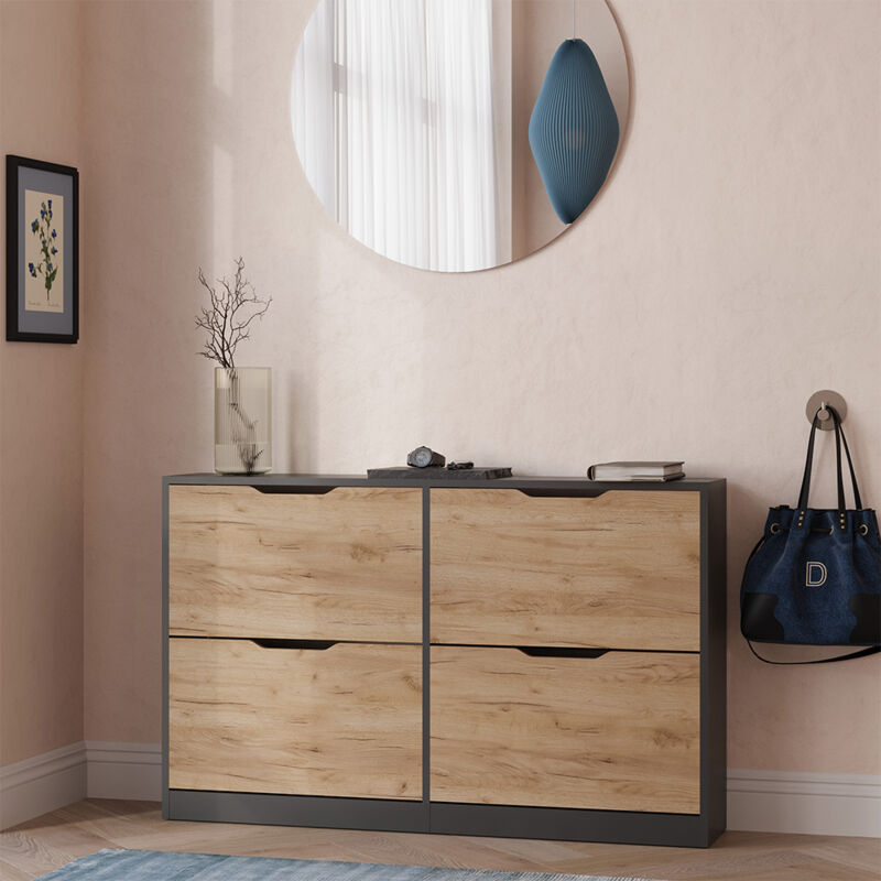 Benne à chaussures Luca, Anthracite/chêne doré, 116.6x72.5cm avec 4 compartiments, Vicco