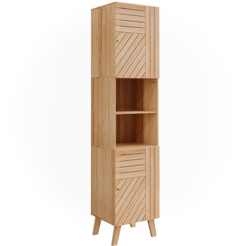 Vicco – Armoire murale de salle de bain bambou 40x177cm – 2 portes – MDF 12mm – Rangement optimisé pour espaces étroits