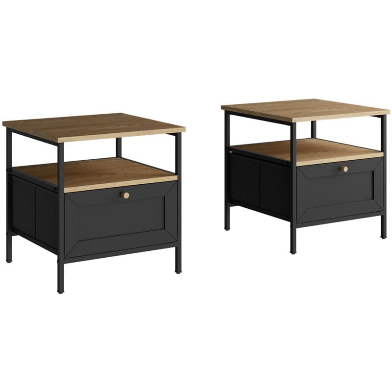 Table de chevet Lunis, Noir, 45x47cm Lot de 2 Vicco