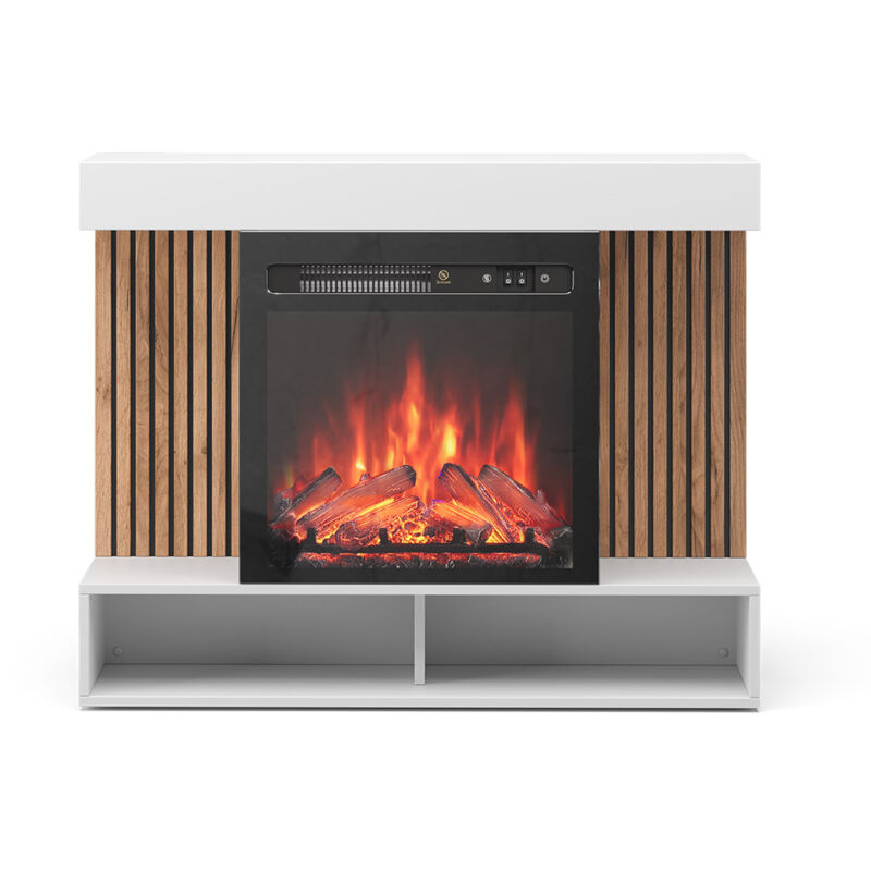 Vicco - cheminée électrique Lynea, Blanc, 100cm avec effet de flamme réaliste et chauffage 1800W