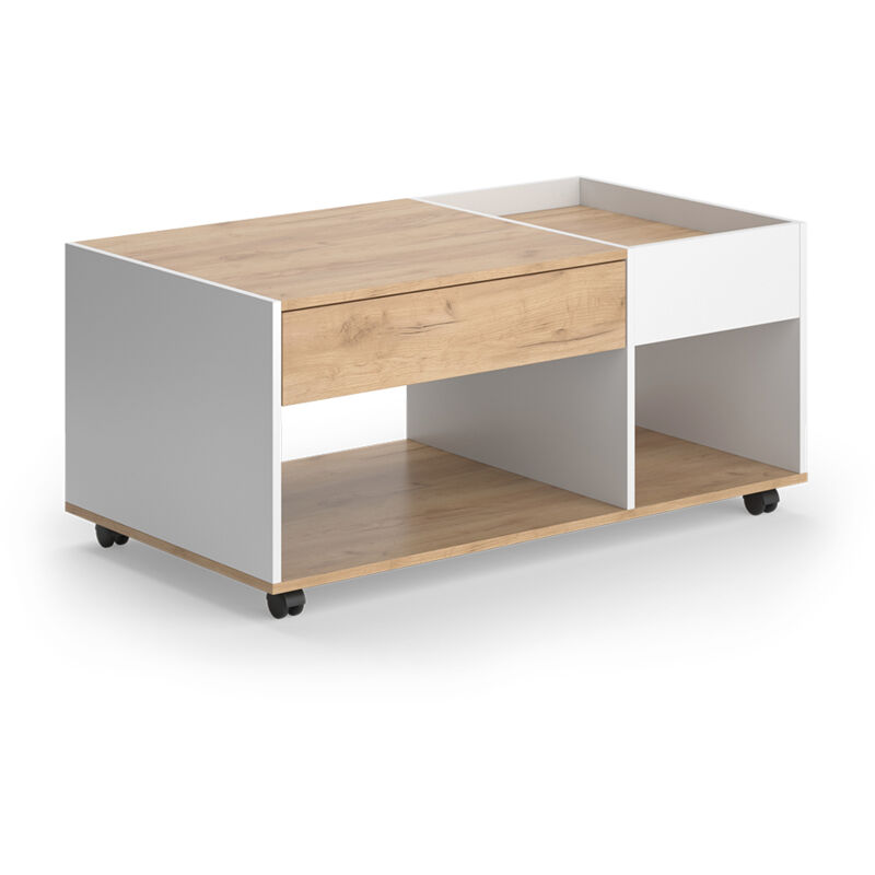 Couchtisch Maik, Goldkraft Eiche/weiß, 110 X 60 Cm Mit Schublade, Vicco