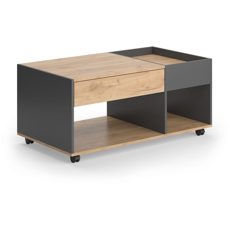 Couchtisch Maik, Goldkraft Eiche/anthrazit, 110 X 60 Cm Mit Schublade, Vicco