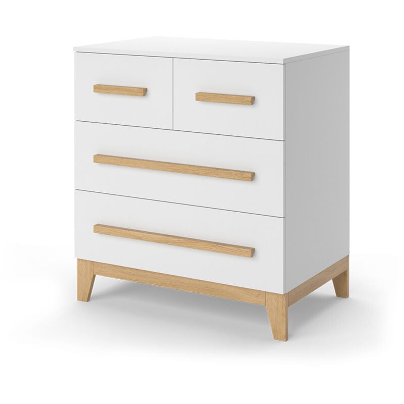 Commode avec tiroirs Malia, blanc/chêne, 80x88cm avec 4 tiroirs Vitalispa