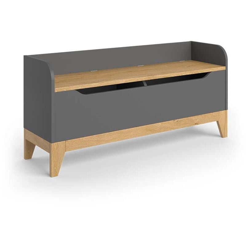 Coffre à jouets Malia, gris/chêne, 107.2x50cm avec banc Vitalispa