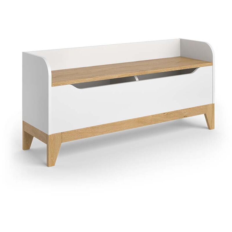 Coffre à jouets Malia, blanc/chêne, 107.2x50cm avec banc Vitalispa