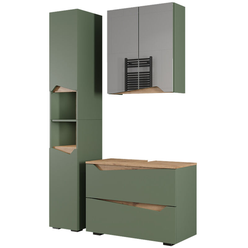 Badmöbel-set Marelle, Grün/artisan, 3 Teile Mit Hochschrank, Vicco