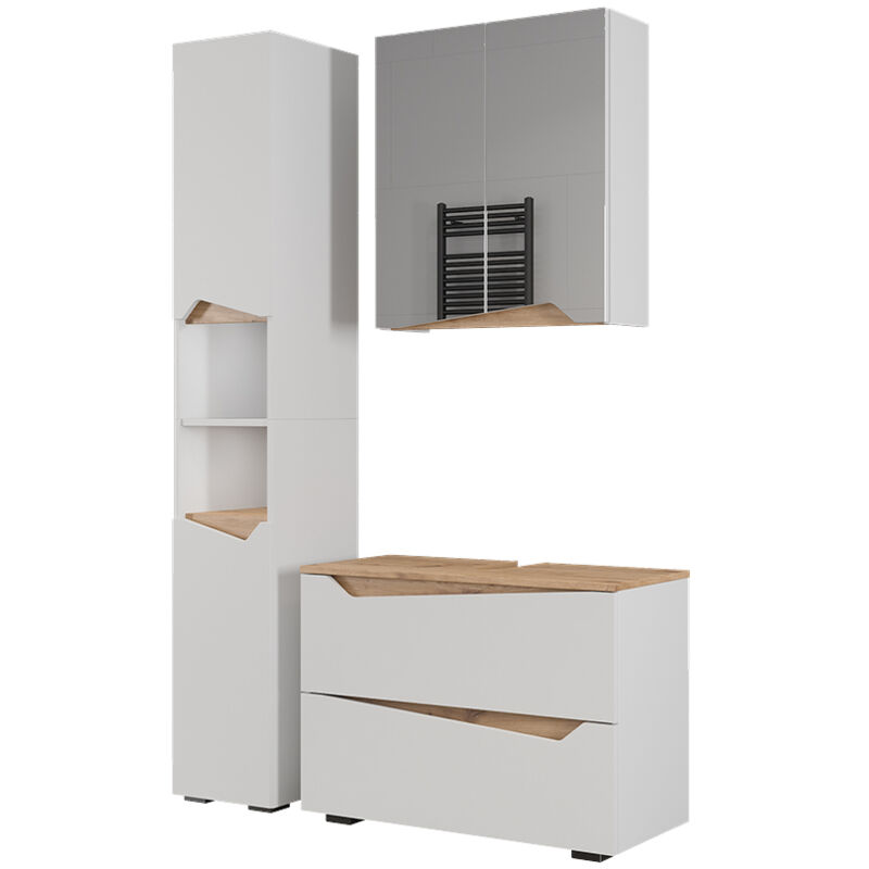 Badmöbel-set Marelle, Weiß/artisan, 3 Teile Mit Hochschrank, Vicco
