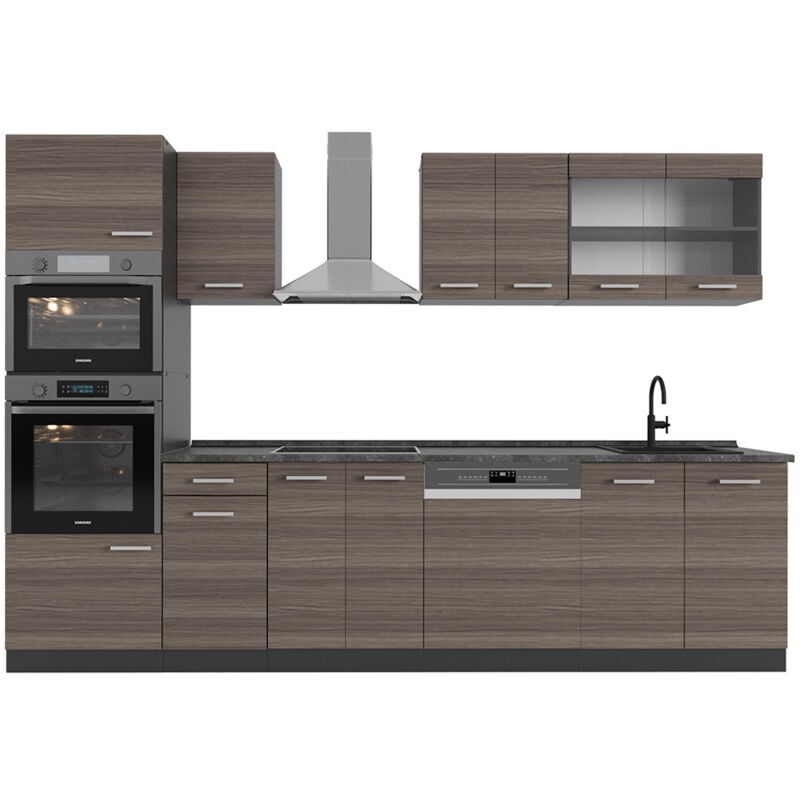 Vicco - Cuisine R-Line, Gris noble/Anthracite, 300cm avec armoire haute, pt Anthracite