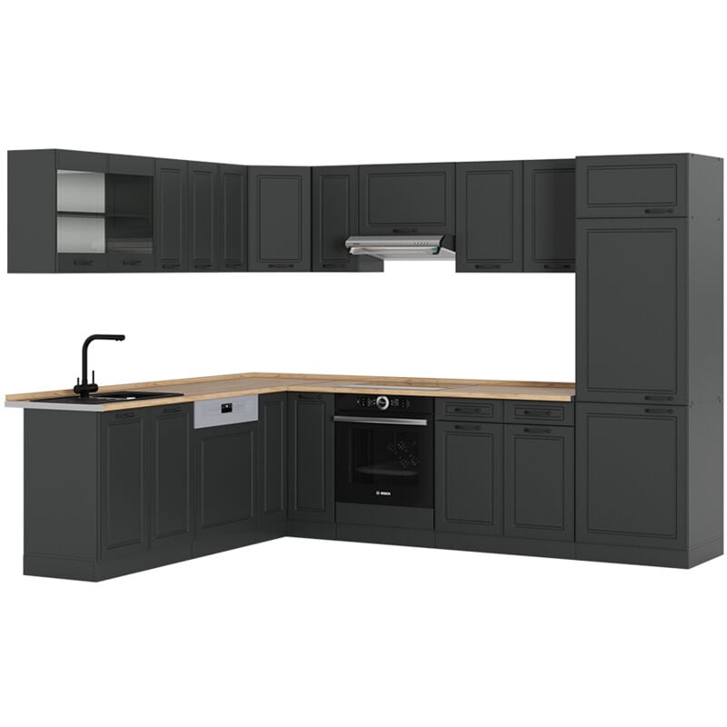 Vicco - Cuisine en angle R-Line, Anthracite maison de campagne/anthracite, 227x287cm sans pt