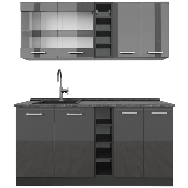Vicco - Cuisine R-Line, Anthracite brillant/anthracite, 160cm, pt Anthracite