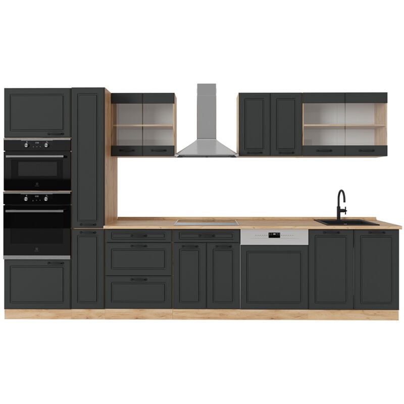 Vicco - Cuisine R-Line, Anthracite Campagne/Chêne doré, 350cm sans pt