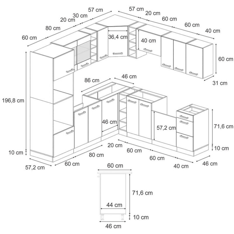 Vicco - Cuisine en angle R-Line, Sonoma/Chêne doré, 237x247cm, pt Chêne