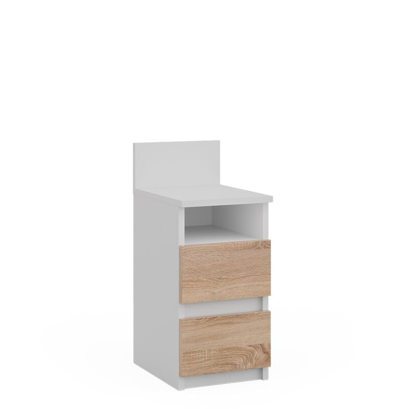 Table de chevet Monty, Blanc/Sonoma, 25x59.1cm avec 2 tiroirs Vicco