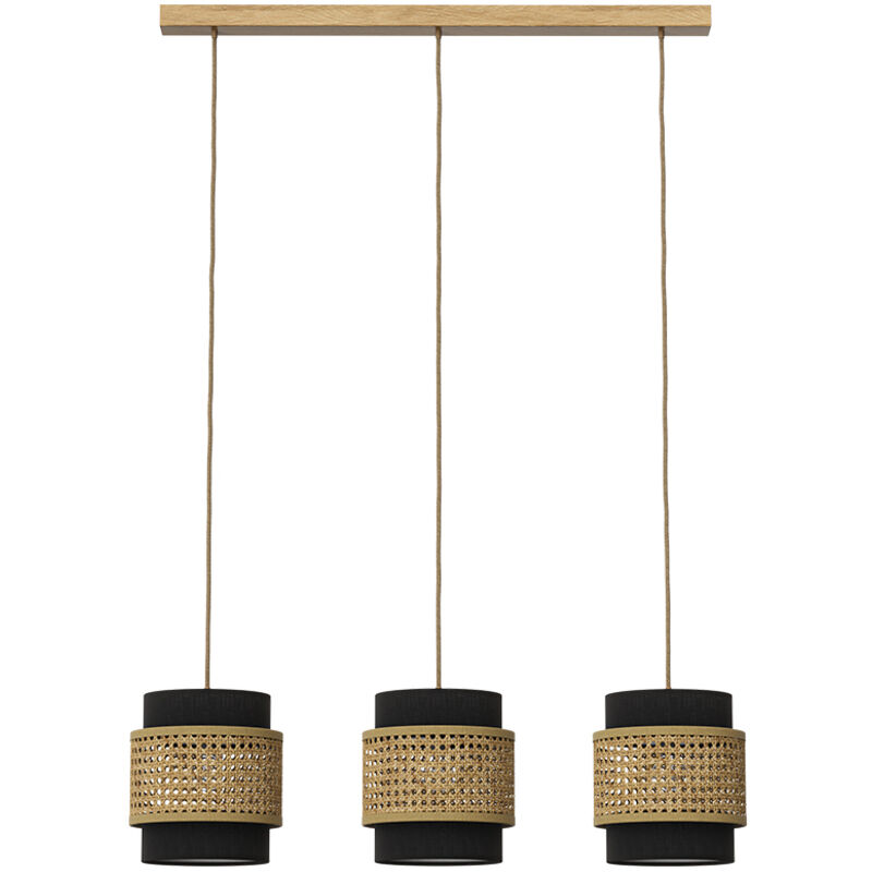 Vicco - Lampe à 3 suspensions Morten, rotin/noir, 70x120cm Vicco - Lampe à 3 suspensions Morten, rotin/noir, 70x120cm