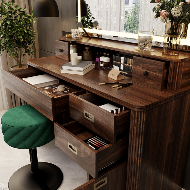 Coiffeuse Neria, Chêne rustique, 120cm avec miroir LED, Vicco