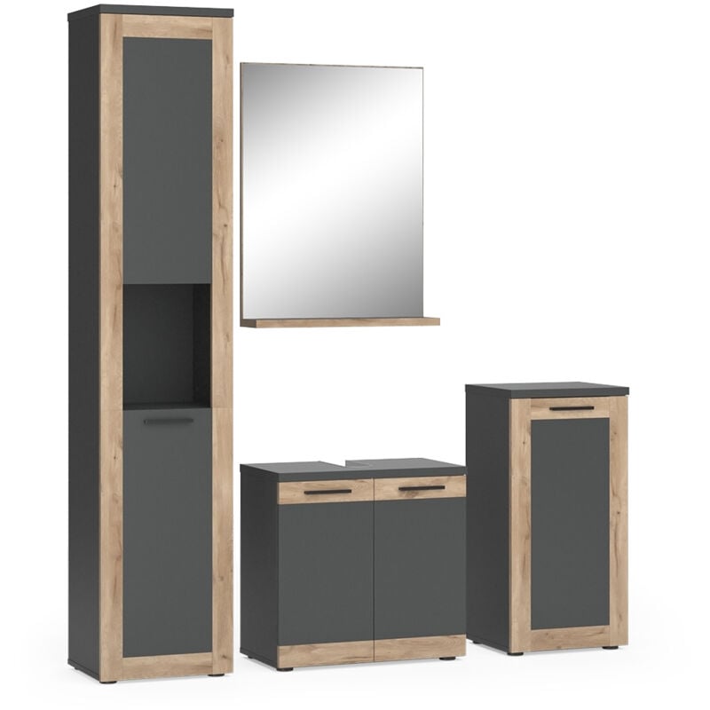 Vicco - Ensemble de meubles de salle de bains Niko, Anthracite/Viking Oak, avec meuble midi et haut