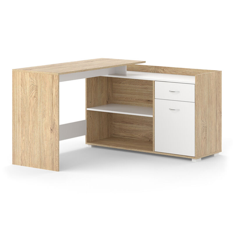 Vicco - Bureau d'angle Noira, Blanc/Sonoma, 135x77cm avec tiroir