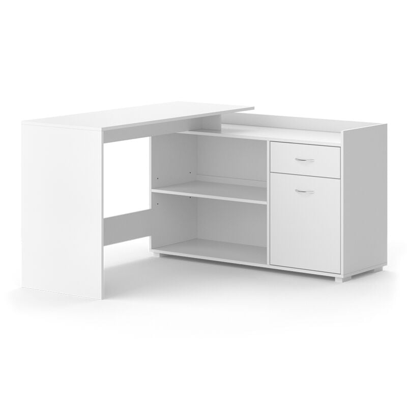 Bureau d'angle Noira, Blanc, 135x77cm avec tiroir, Vicco