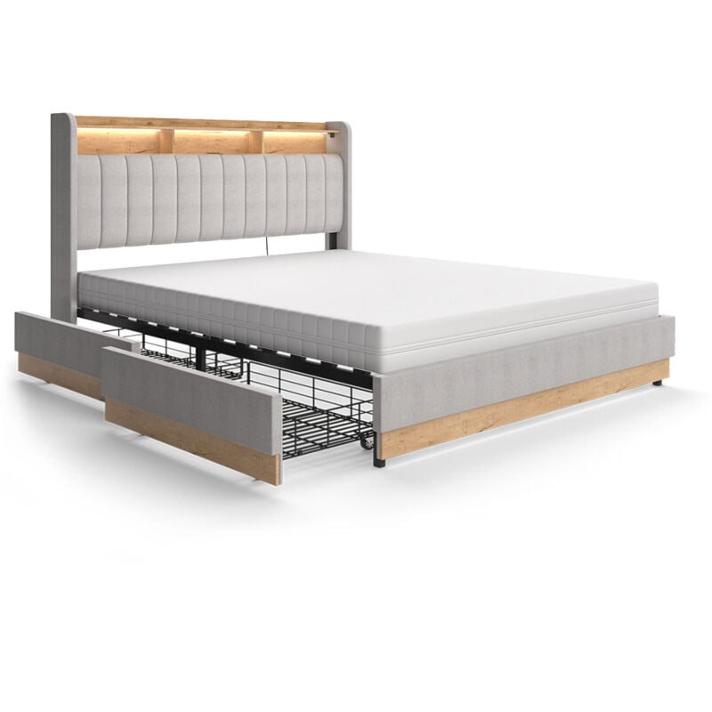 Vitalispa - Lit rembourré Nura, Gris, 167.5x216cm avec matelas