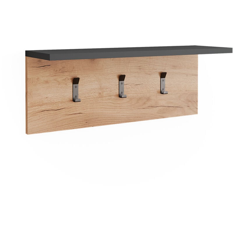 Vicco - Portemanteau mural Orlando, Anthracite/chêne doré, 60x21.6cm