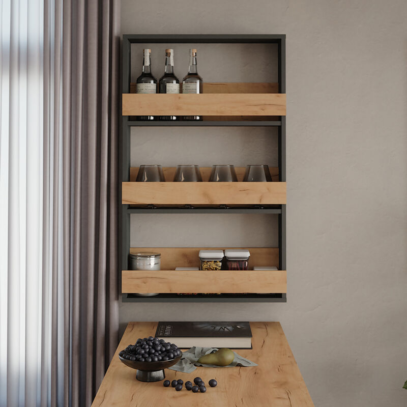 étagère pour verres à vin Repose, Chêne doré/anthracite, 60x98cm, Vicco