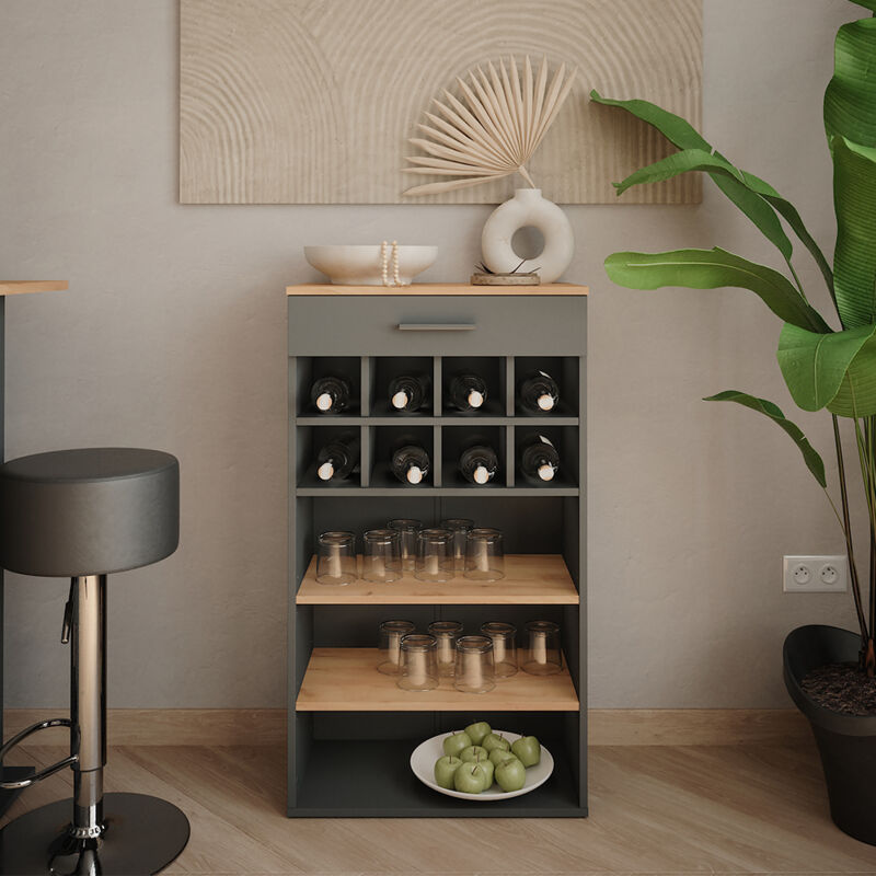 Casier à vin Repose, Chêne doré/anthracite, 60x106cm, Vicco