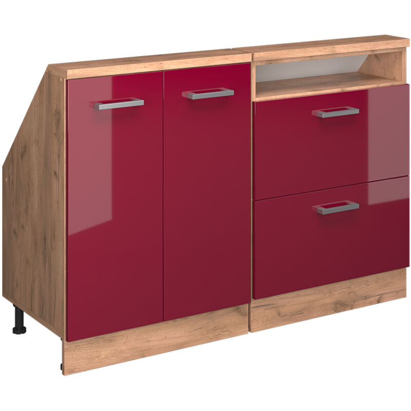 Armoire sous pente de toit Rion, Rouge brillant/Chêne doré, Lot de 2, Vicco
