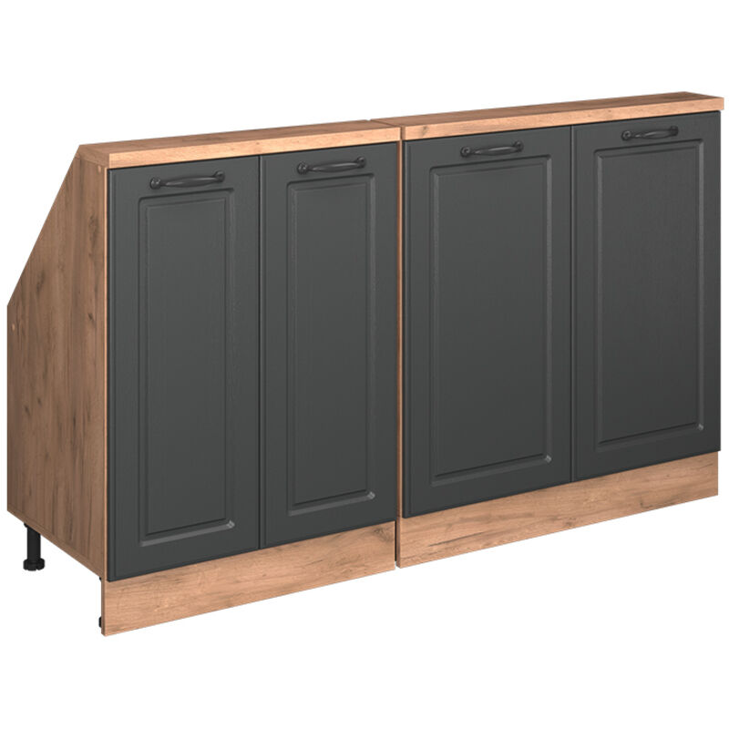 Vicco – Armoire sous pente de toit Rion – 4 portes – Dimensions 140x81,6x46/14,8 cm – Panneau de particules mélaminé – Corps chêne doré, face