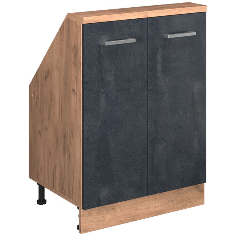 Dachschrägenschrank Rion, Schwarz Beton/goldkraft Eiche, Mit 2 Türen, Vicco